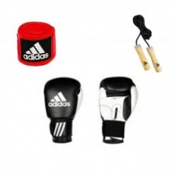 COMBO ADIDAS BOX BLANCO Y NEGRO - Guante, Cuerda de Saltar y Venda