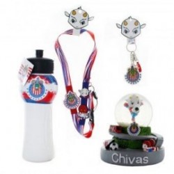 Kit de Souvenirs Oficiales Chivas: 1 Listón a cuello + 1 Llavero PVC + 1 Chivalindro + 1 Figura Decorativa
