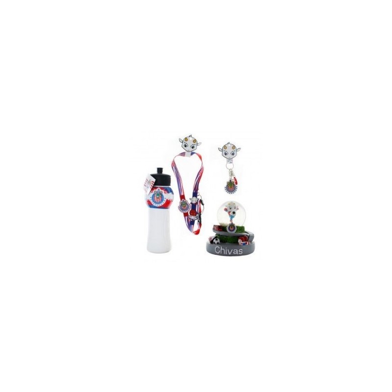 Kit de Souvenirs Oficiales Chivas: 1 Listón a cuello + 1 Llavero PVC + 1 Chivalindro + 1 Figura Decorativa