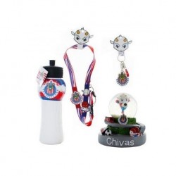 Kit de Souvenirs Oficiales Chivas: 1 Listón a cuello + 1 Llavero PVC + 1 Chivalindro + 1 Figura Decorativa