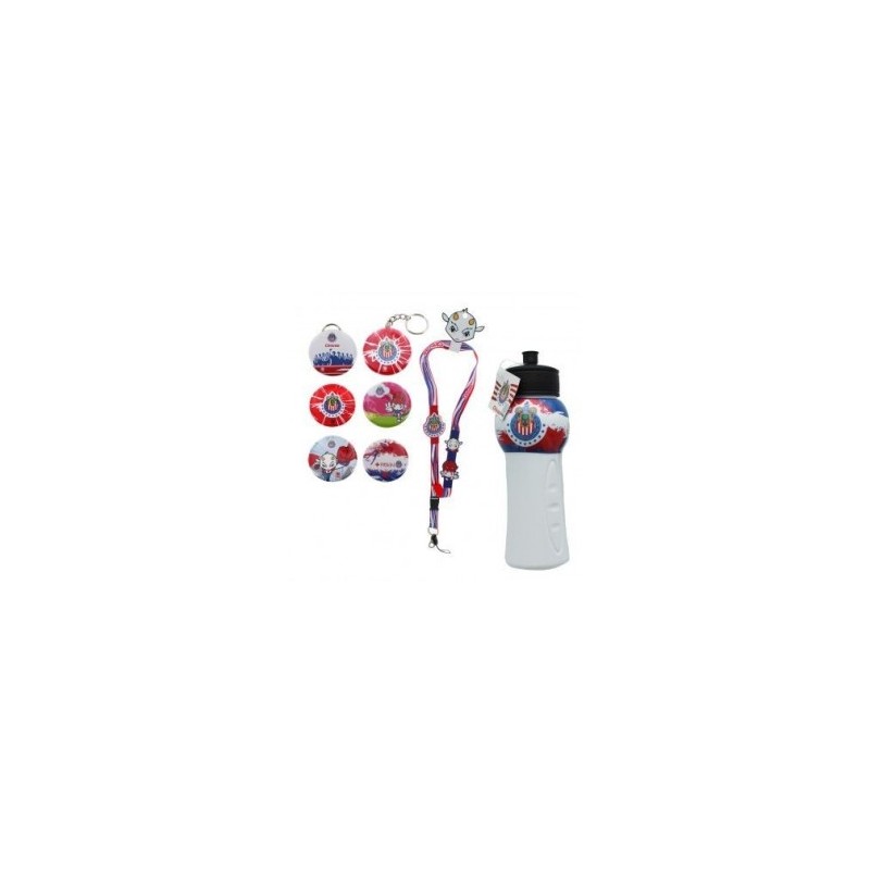 kit de Souvenirs Oficiales Chivas: 1 Listón a cuello + 1 Kit de Fotobotones (6 piezas) + 1 Chivalindro