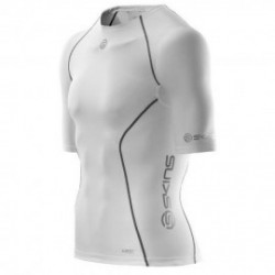 Jersey de compresión manga corta SKINS B60005004L-Blanco con Gris