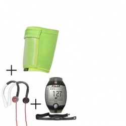 Reloj Monitor de Pulso Activo Fitness Polar FT1-Negro + audifonos Warrior y porta celular NXE