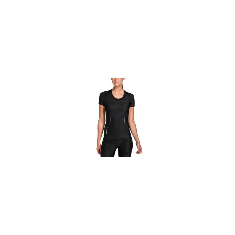 Top de compresión manga corta SKINS B61063004FL-Negro con Rosa