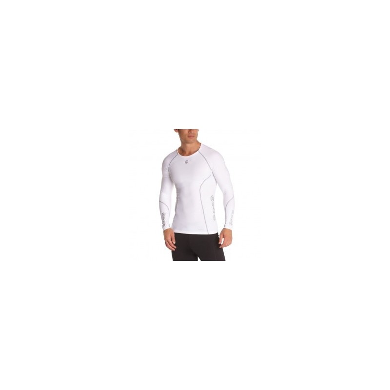 Jersey de compresión manga larga SKINS B60005005L-Blanco con Gris