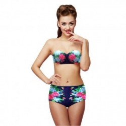 Woogoing WG81797sb Retro High Waist Floral Pattern Bikini Set Navy Blue