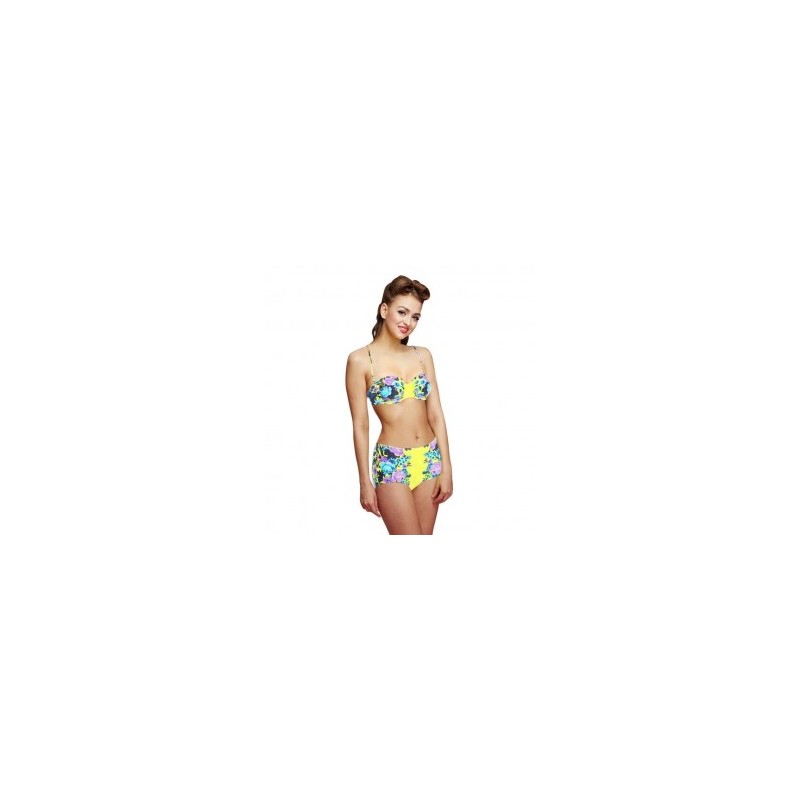 Woogoing WG81797y Retro High Waist Floral Pattern Bikini Set Yellow