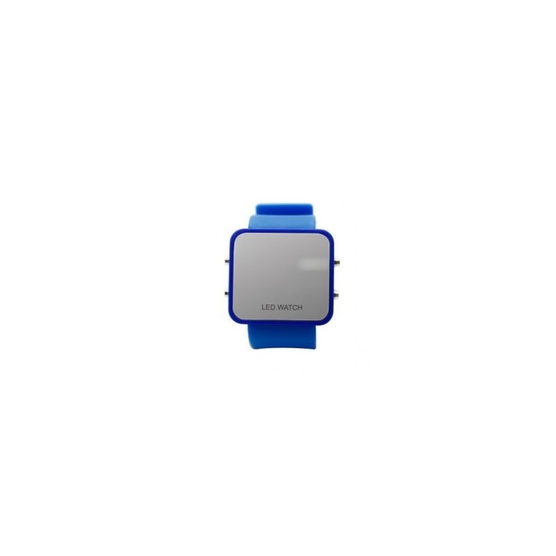 Reloj Led Espejo Con Correa De Silicon Azul Rey..