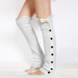Calcetines de bota para mujer Rodilla Knit botón plano ganchillo del cordón del ajuste calentadores de la pierna