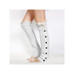 Calcetines de bota para mujer Rodilla Knit botón plano ganchillo del cordón del ajuste calentadores de la pierna
