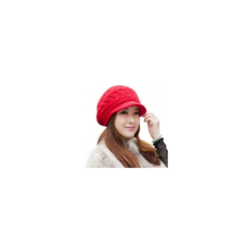 Mujeres Otoño Invierno casquillo hecho punto sombrero hecho punto de doble capa térmica Yucheer rojo