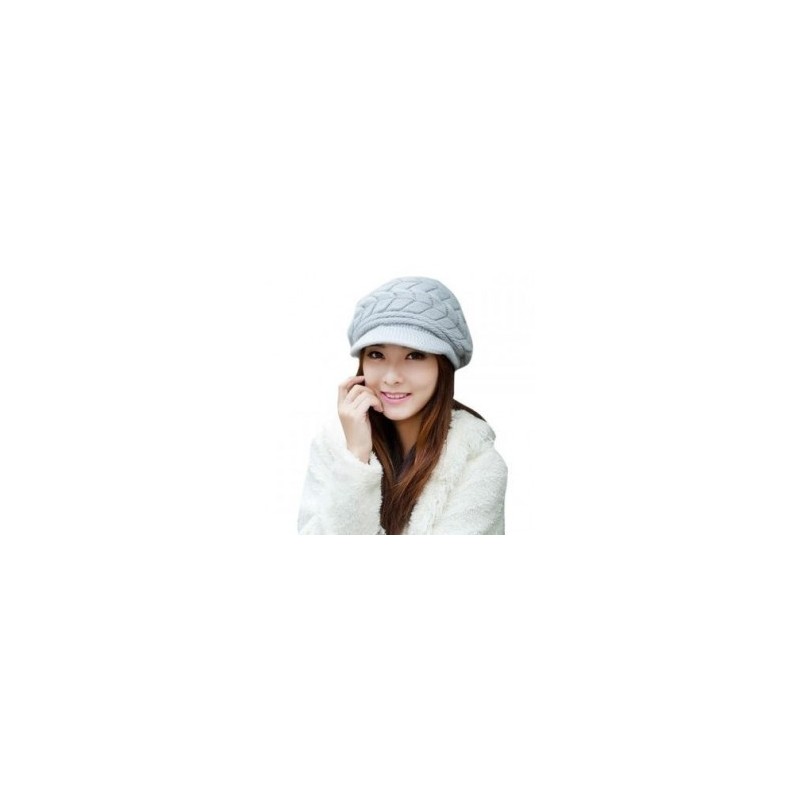 Mujeres Otoño Invierno casquillo hecho punto sombrero hecho punto de doble capa térmica Yucheer gris