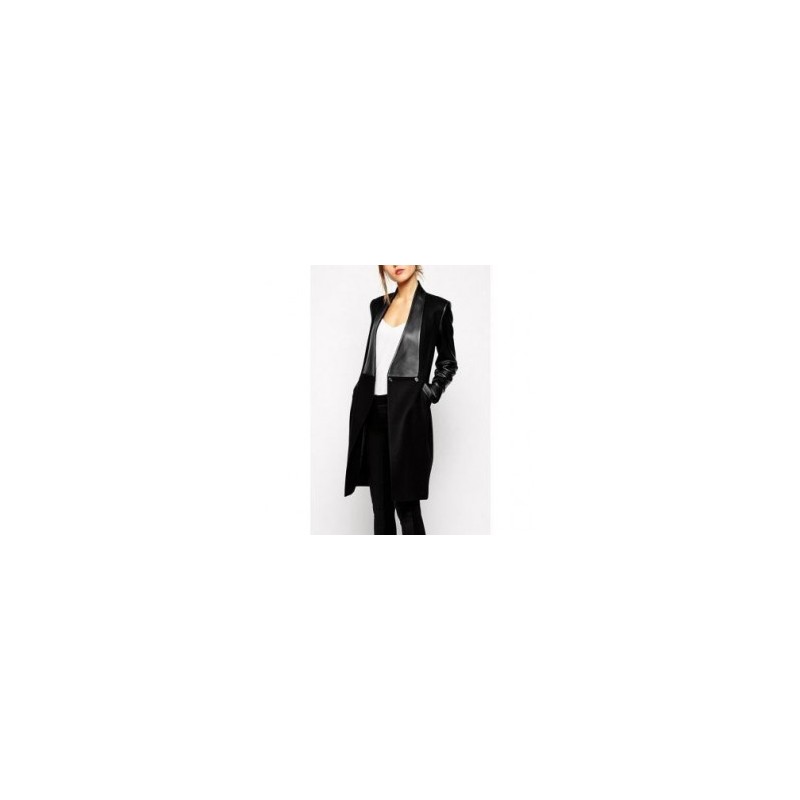 Las mujeres nuevas OEM Slim Fit largo abrigo de empalme Suede PU Chaqueta Cuero Sexy Negocios
