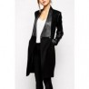 Las mujeres nuevas OEM Slim Fit largo abrigo de empalme Suede PU Chaqueta Cuero Sexy Negocios