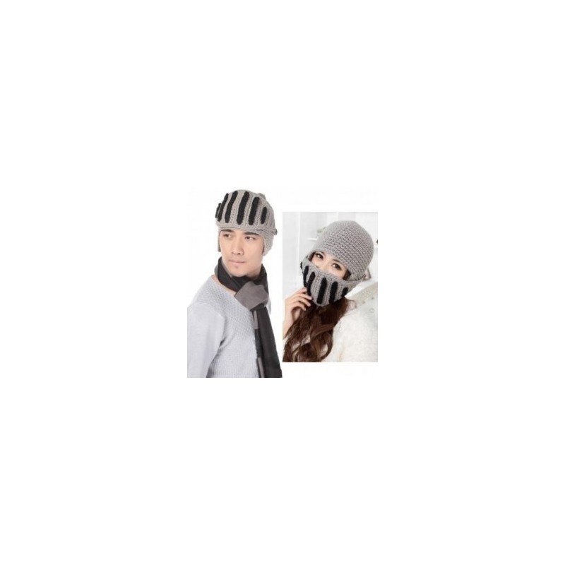 Mujer Hombre botones de punto de ganchillo Beanie Ski Negro Lana Knight gorra Máscara Headwear Warm gris