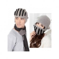 Mujer Hombre botones de punto de ganchillo Beanie Ski Negro Lana Knight gorra Máscara Headwear Warm gris