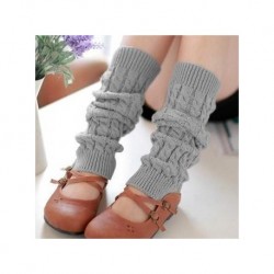 Manera de las mujeres de punto de ganchillo invierno calentador de la pierna de las polainas Calcetines gris