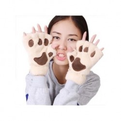 Mujeres Fluffy Bear gato de la felpa de la pata Garra Guante-novedad de Halloween Toweling medios guantes cubierto Beige